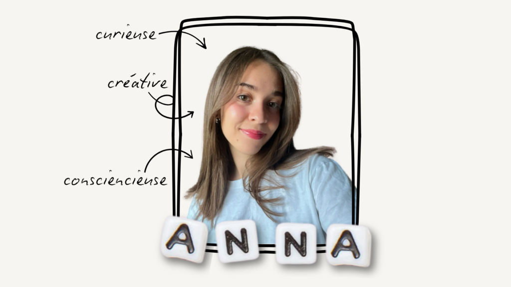cadre photo Anna avec qualités "curieuse, créative, consciencieuse"